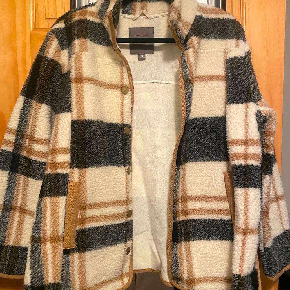 Plaid Sherpa Button Up Coat
